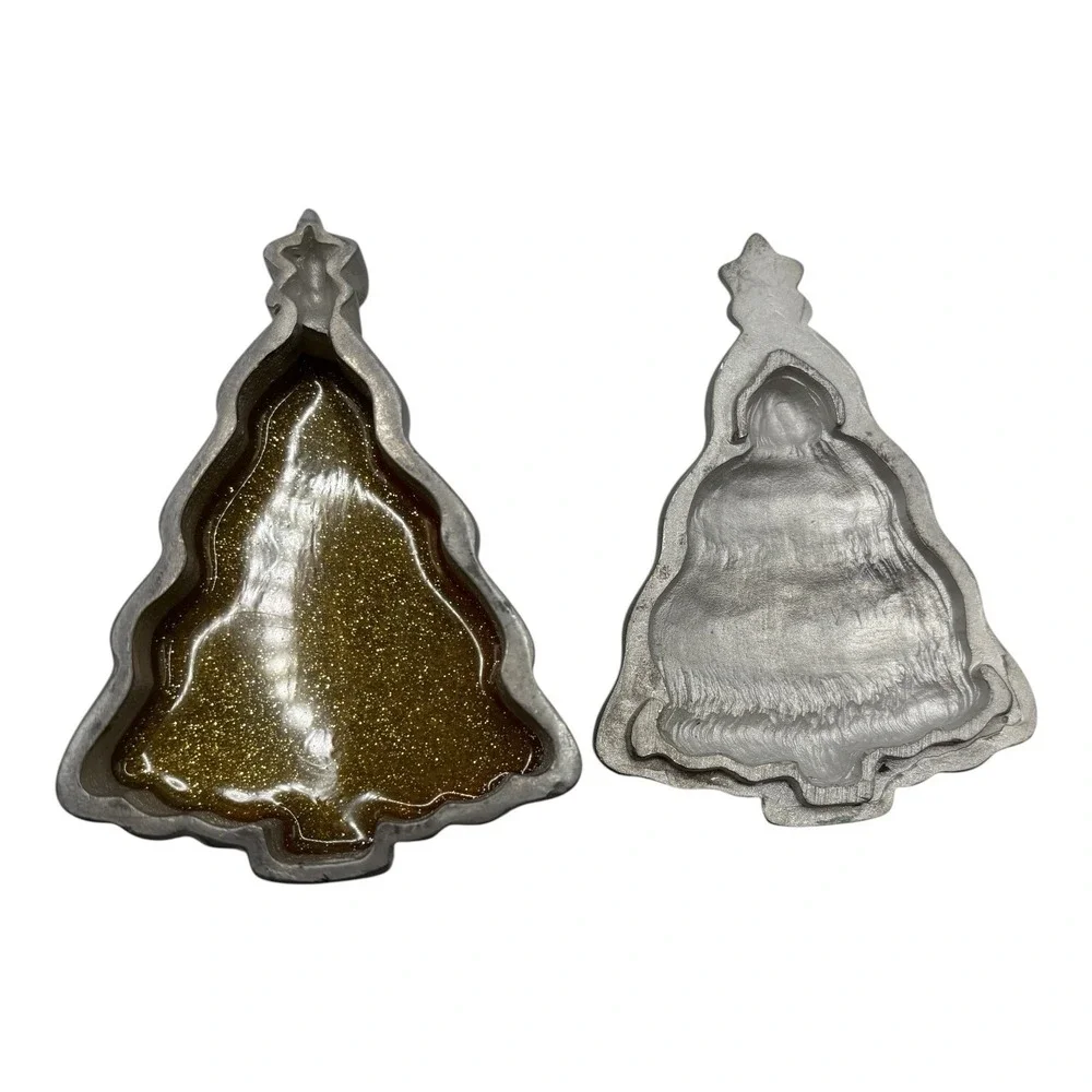 Christmas Tree Trinket Box Green Enamel Cast Metal Holiday Keepsake Gift Decor
